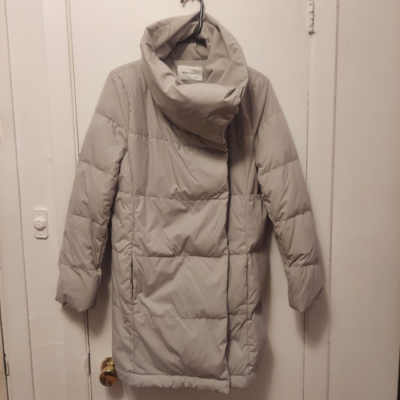 💥$120💥MOUSSY Shawl Collar Winter Coat Jacket Down Feather Puffer Jacket Gray S - Picture 4 of 10
